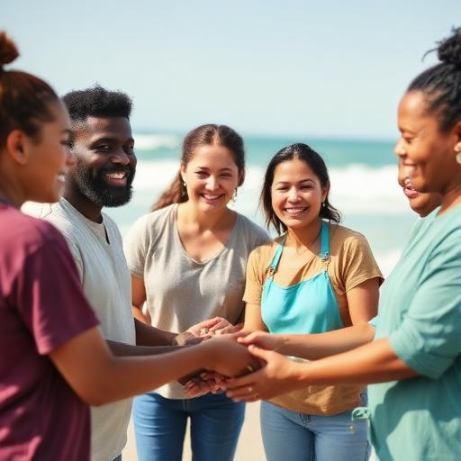 A community group volunteering together outdoors